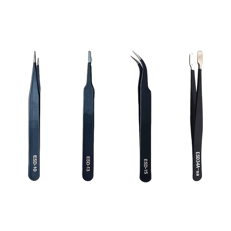 Smd Tweezer Set - 4Pcs ESD Precision Tweezer Set, Anti-Magnetic
